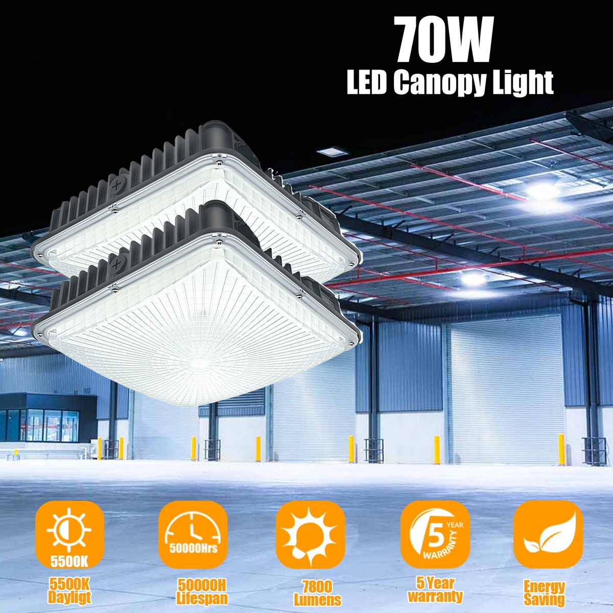 70W Outdoor LED Canopy High Bay Balcony Car Park Lane Gas