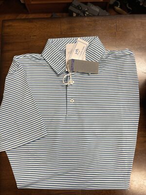 Southern Tide SZ L Mens SS Performance Tide 2 Trail Shirt Turquoise Stripe NWT