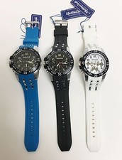 MC BLACK,ROYAL BLUE,WHITE+SILVER TONE LARGE DIAL SILICONE BAND MEN WATCH 35017