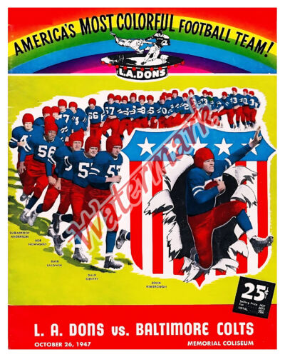 NFL 1947 Los Angeles Dons Game Program Cover vs Colts REPRINT Color 8 X 10 Photo - Afbeelding 1 van 1