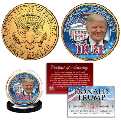 DONALD TRUMP 47th PRESIDENT 24K Gold Plated JFK Kennedy Half