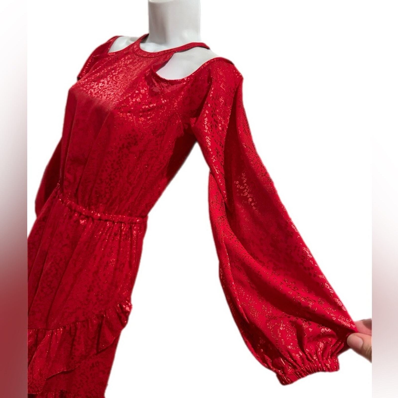 Michael Michael Kors Printed Cold Shoulder Dress Women's S Crimson Long Sleeves thumbnail 6