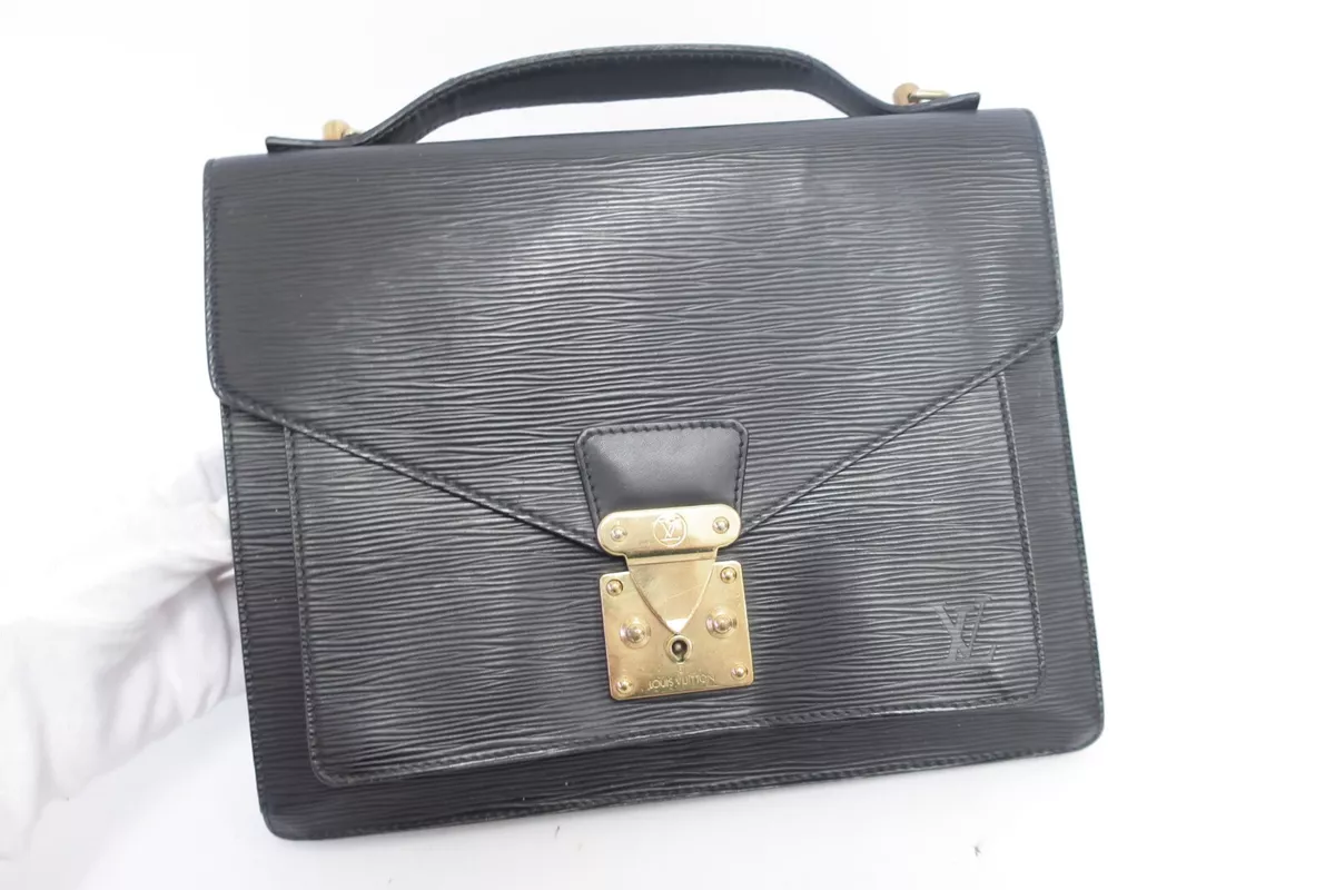 Authentic Louis Vuitton Monceau 28 Black Epi Bag #18599