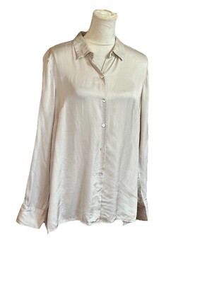 J. Jill Oversized Split Neck Top Blouse Button Down Sz L Cream Office Basic