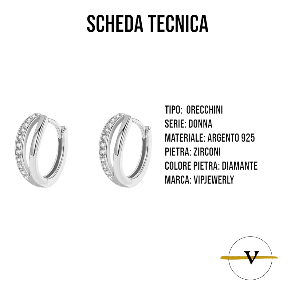 ORECCHINI DONNA A CERCHIO CON ZIRCONI BIANCHI IN ARGENTO 925 - Immagine 3 di 4