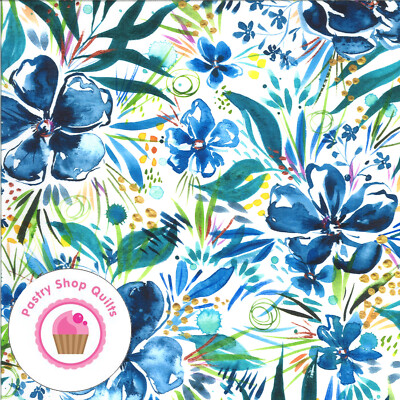 Moda MOODY BLOOM 8442 11D Blue Floral CREATE JOY PROJECT Watercolor Quilt Fabric