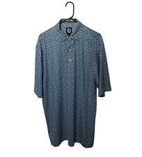 Footjoy Polo Shirt Mens Large Blue Yellow Floral Performance Jersey Golf Stretch