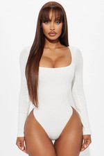 Fashion Nova White Long Sleeve Tight Bodysuit BRAND NEW Size M