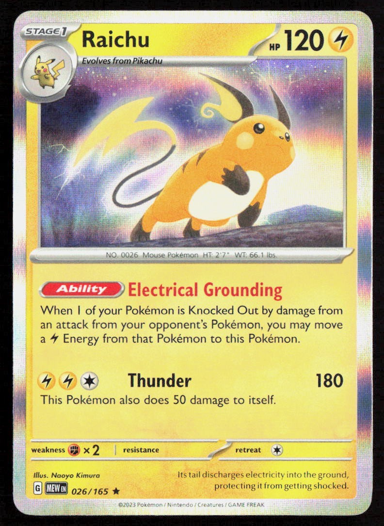 Pokemon Raichu Rare 026/165 SV: Scarlet & Violet 151 Holofoil NM