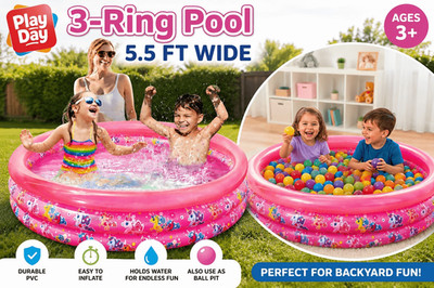 Play Day Ring Kiddie Pool 5.5 Ft Inflatable Summer Splash Pool