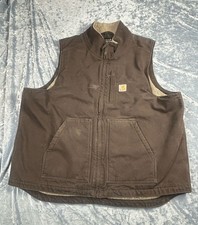 Carhartt Washed Duck Mock-Neck Sherpa-Lined Vest Brown Men's XL 104277