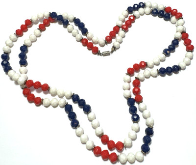 Vintage Necklace Long Red White Blue Disco Cut Lucite Beaded Patriotic Faceted 3