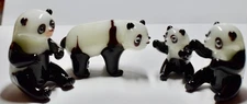 Four Murano ? Art Glass Small Panda Bears In Graduated Sizes Sitting & Walking