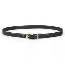 Womens Thin Leather Belt Skinny Faux Leather Belt for Jeans Dress with Gold A...