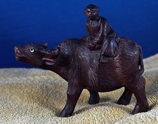 Vintage Hand-Carved Wood, Water Buffalo, Ox Rider Figurine, Asian Folk Art, 4