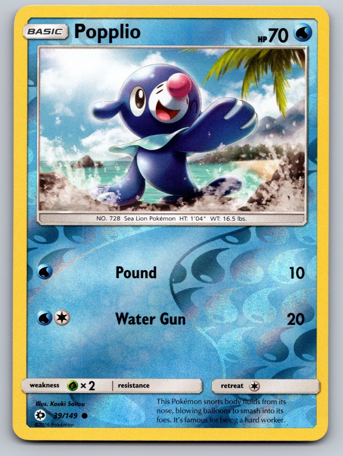 Popplio 39/149 Common SM Base Set Pokemon Reverse Holo Near Mint