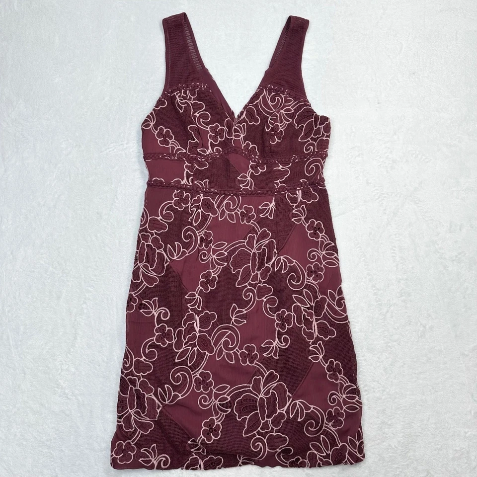 Vestido Moulinette Soeurs Talla 12 Rojo Floral Bordado Mini Granate Anthropologie Foto 2 de 4