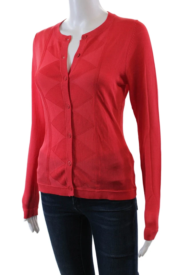 Top Shoshanna Mujer Texturizado Manga Larga Con Botones Informal Tejido Rojo Talla S Foto 2 de 4