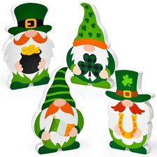 St. Patrick's Day Wooden Gnomes Table Sign Decorations Set of 4 green white