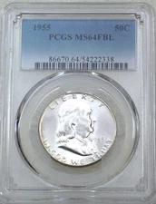 1955 Franklin Half Dollar PCGS MS64FBL Frosty White Just Graded New Holder C212V