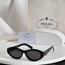 Prada PR26ZS Sunglasses Black Frame Grey Lens Cat Eye Oval Women 55mm