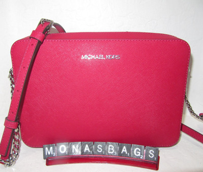 Michael Kors Jet Set Large EW Dark Raspberry Camera Crossbody Bag NWT $378