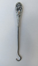 Antique Victorian Sterling Silver Handle Button Hook w/ Scrolling Design
