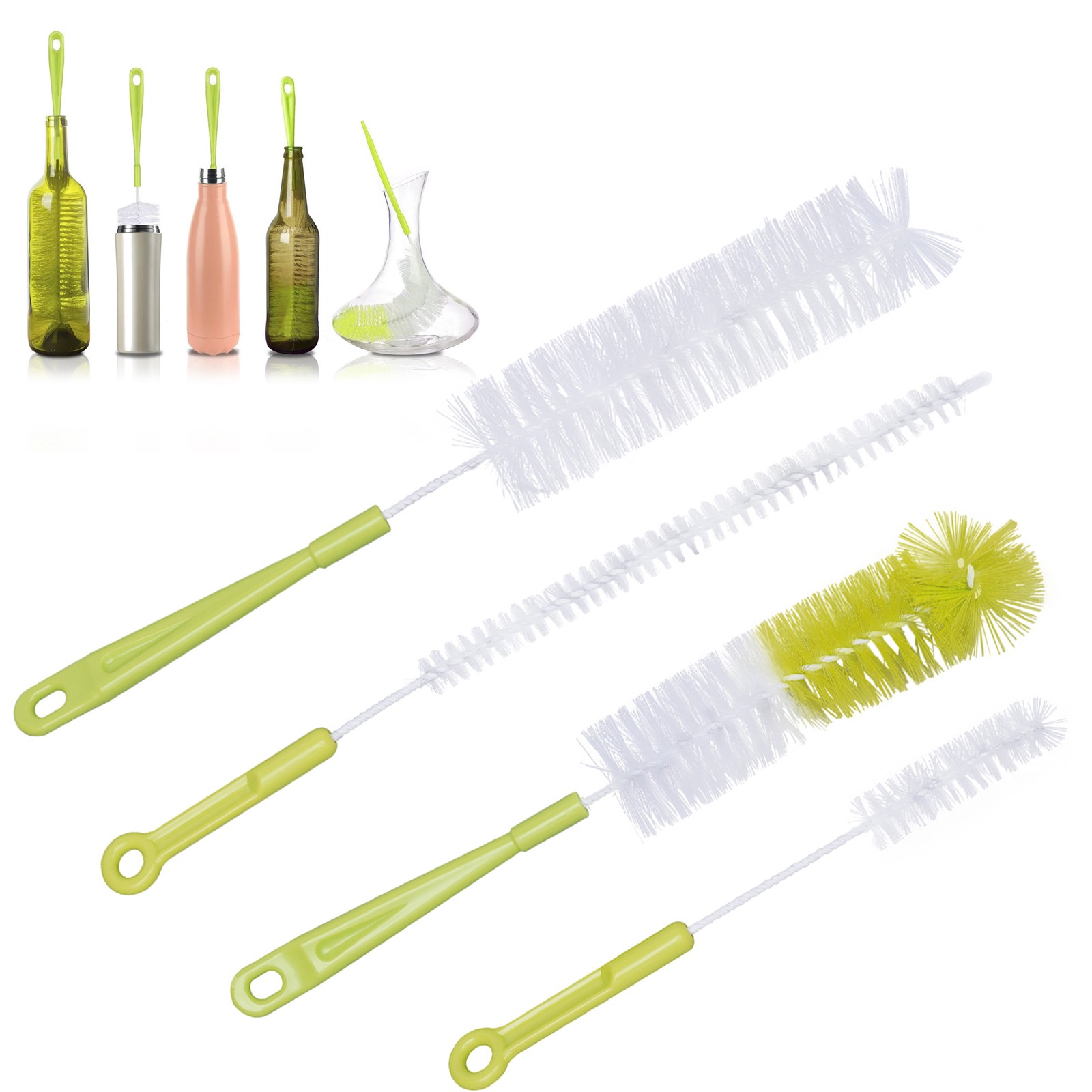 4 Pack Long &Short Handled PP Cleaning Brushes Portable Bottle Cleaner Brush Set