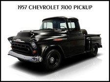 1957 Chevrolet 3100 Pickup Truck In Black New Metal Sign 12x16 Ships Free