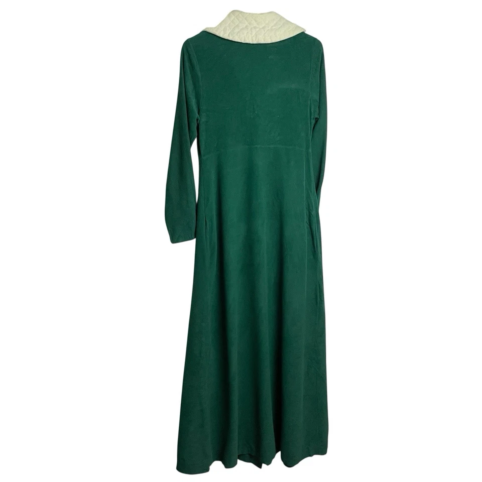 Vintage 1970s Cherri Lynn Jr Long Robe Womens S Green Velour Button Cottagecore - Image 2 of 4