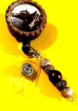 Animal Horse 4 Id badge holder retractable alligator clip