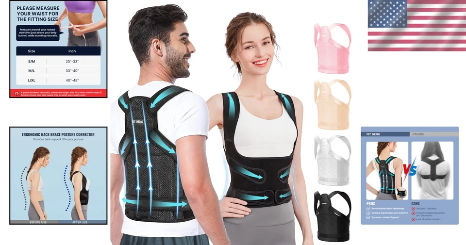 Corrector de postura ajustable para espalda para hombres y mujeres - Alivio del dolor y soporte Foto 2 de 4
