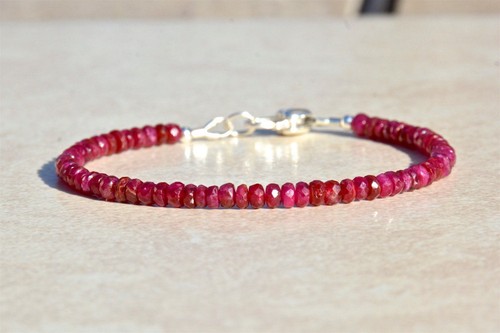 handmade Ruby Jewelry 925 Sterling Silver gift | Gemstone bracelet beads j77 - Picture 2 of 9
