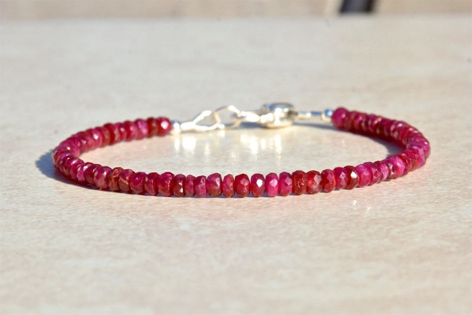 handmade Ruby Jewelry 925 Sterling Silver gift | Gemstone bracelet beads j77 - Image 2 of 4