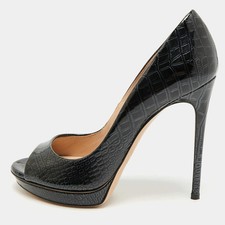 Casadei Size 36.5 Black Croc Embossed Patent ...