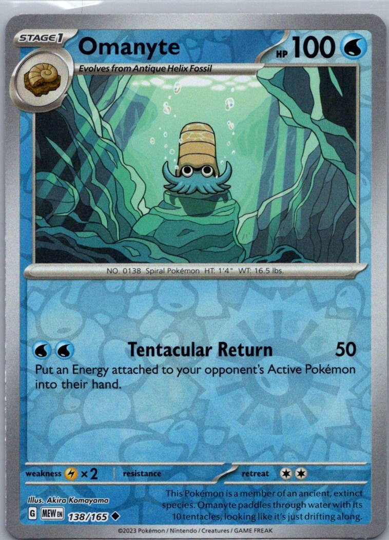 Pokemon TCG Omanyte 138/165 151 Rev Holo NM