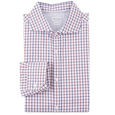 Brunello Cucinelli Slim-Fit Red-Blue Check Cotton Dress Shirt 3XL fits XXL