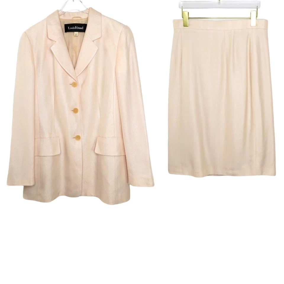 Traje Blazer y Falda Vintage Rosa Claro Louis Feraud Años 80 Talla 12 Foto 2 de 4