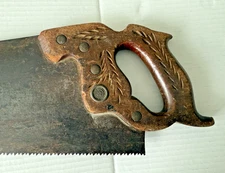 VTG DISSTON & SONS D-23 Saw with Etched Design, Hardwood Handle w/Wheat Carving