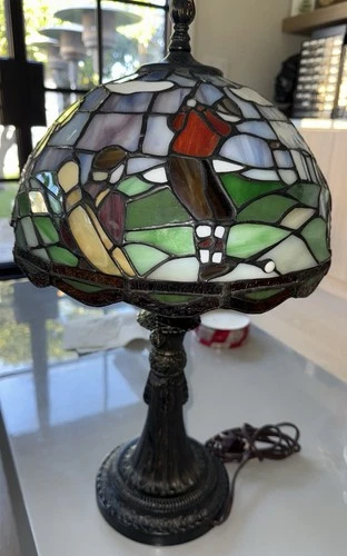 Vintage Large Dale Tiffany Golf Lamp w/8 Golfers w/Real Glass Shade - 23.5 ”Tall