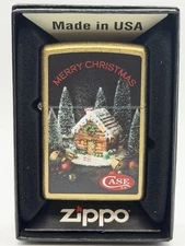 Case XX Knives Christmas Cabin Street Brass Zippo Lighter NEW