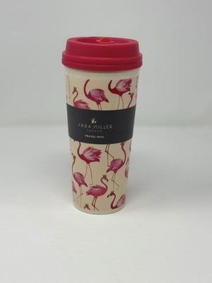 Sara Miller Pink Flamingo Travel Mug 13.5 Ounce Coffee & Tea With Sip Lid