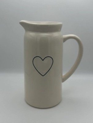 Vintage Rae Dunn White Pitcher W/ Black Outlined Heart Very Hard to Find Rare