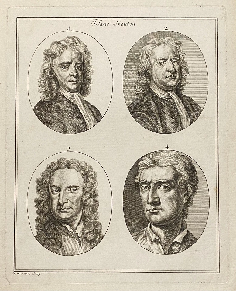 M. Wachsmut - Porträt von Isaac Newton (1642–1727) Kupferstich 1790 Mathematik - Bild 2 von 4