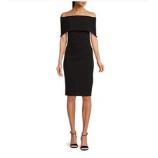 VINCE CAMUTO OFF THE SHOULDER POPOVER RUCHED BLACK DRESS size 4