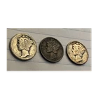 Lot of 3 Mercury Winged Liberty Head Dimes, 1920 1939S 1944 Circulated