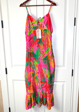 NWT Farm Rio x Anthropologie Dress XL Ruched Tie Front Tropical Resort Vacation