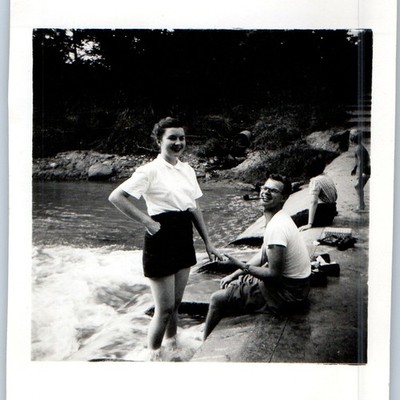 1951 Dallas, TX Snapshot Photo Curtis Durfee Man Smoking Pipe Cute Woman Fashion