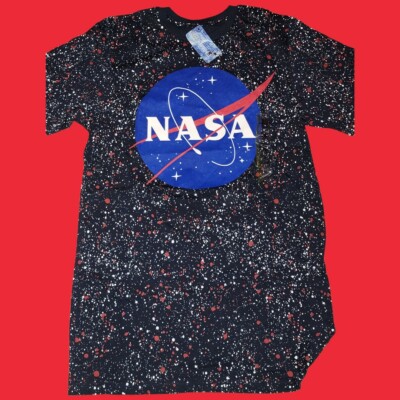 Buzz Aldrin Nasa Tee Men Large Blue Red Space Stars Cotton Moon Specked Size S