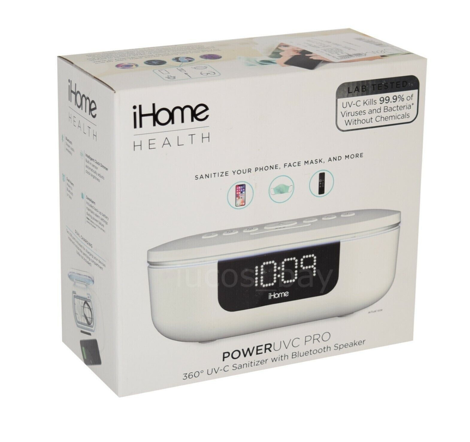 iHome iUVBT1 Bluetooth Dual Alarm Stereo Clock USB outlet Sanitize No Chemicals